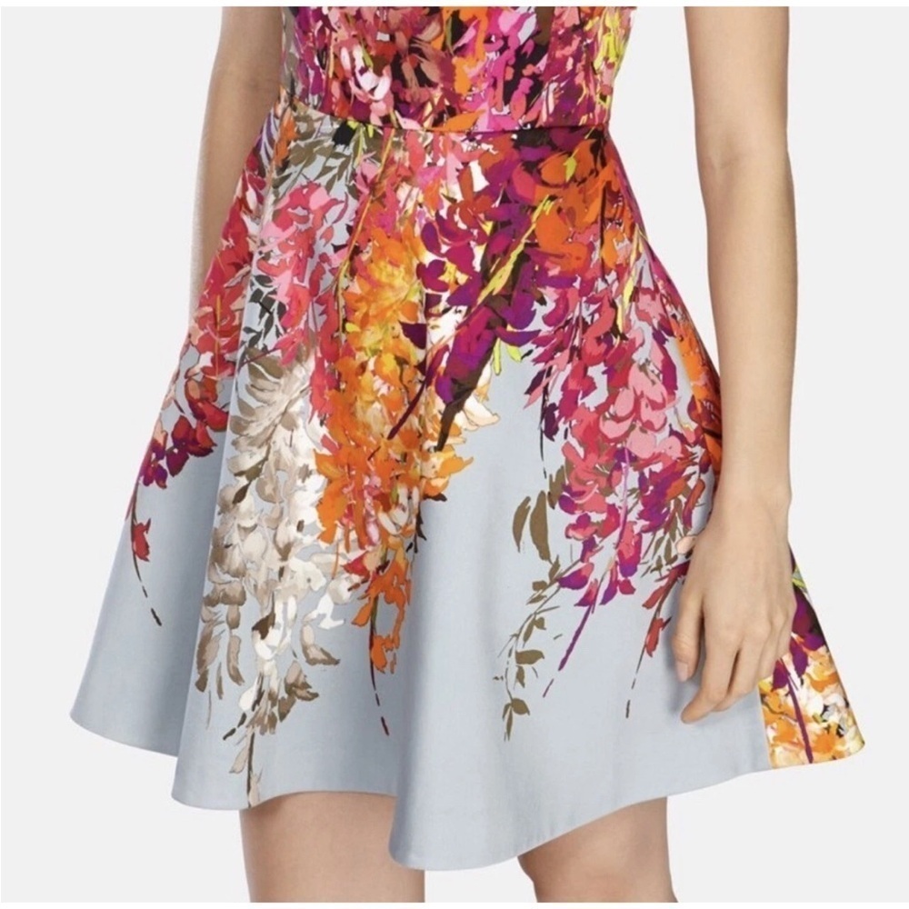 Karen Millen mini dress sleeveless flared floral classy pink gray 10 - Picture 10 of 14
